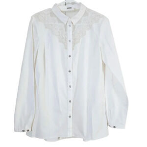 Elie Tahari NWOT Women's Lace Embroidery Button‎ Down Blouse Small Sheer Silk
